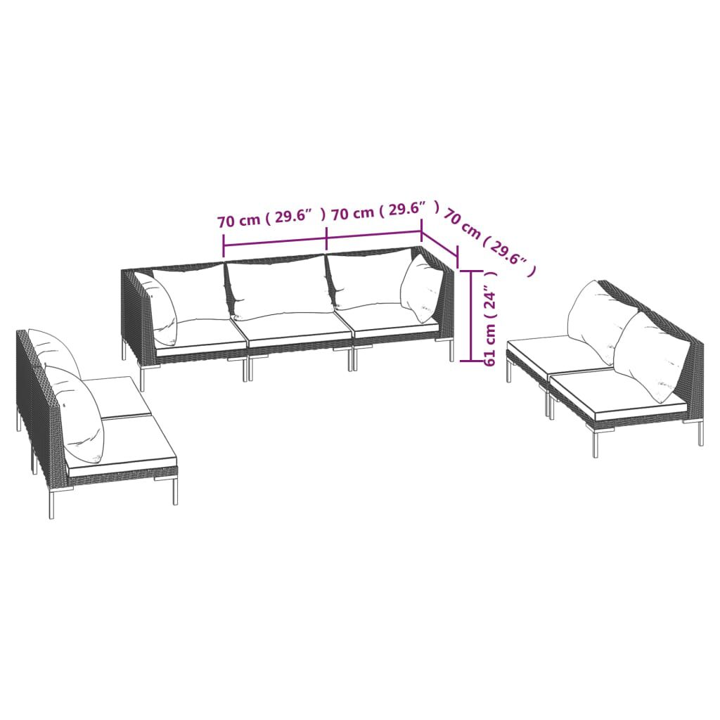 vidaXL 7 Piece Garden Lounge Set with Cushions Poly Rattan Dark Grey
