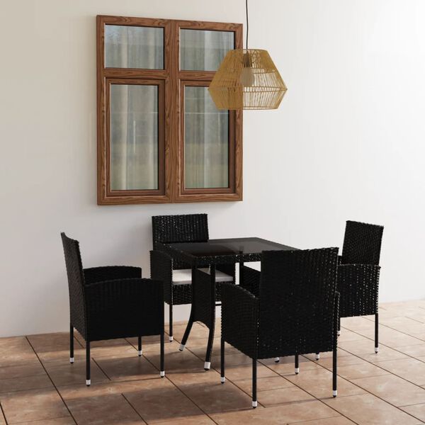 vidaXL 5 Piece Garden Dining Set Poly Rattan Black