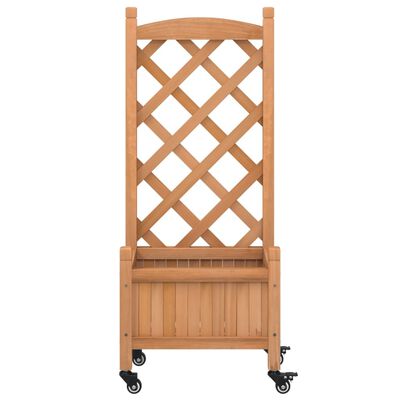 vidaXL Planter with Trellis and Wheels Brown Solid Wood Fir, brown vidaXL Planter with Trellis and Wheels Brown Solid Wood Fir