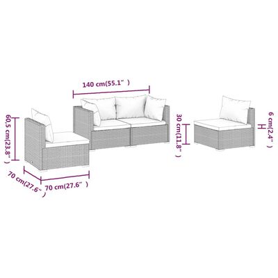 vidaXL 4 Piece Garden Lounge Set with Cushions Poly Rattan Grey, grey and dark blue vidaXL 4 Piece Garden Lounge Set with Cushions Poly Rattan Grey