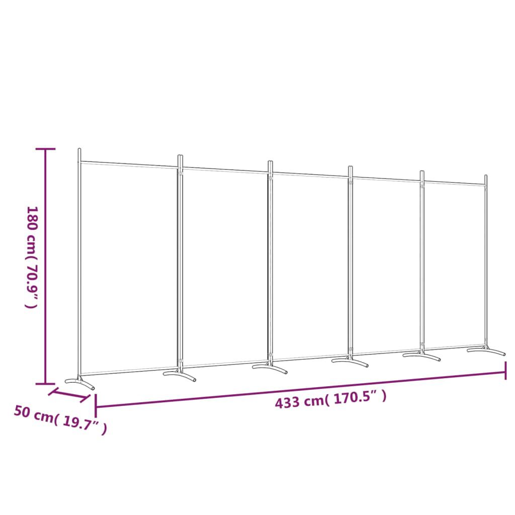 vidaXL 5-Panel Room Divider White 433x180 cm Fabric