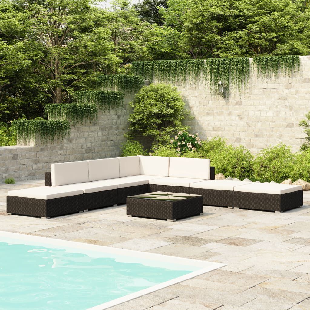 Vidaxl 8 piece garden lounge set with cushions poly rattan black 2025
