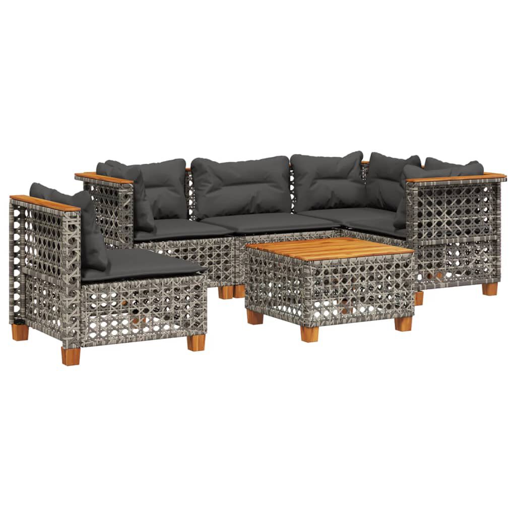 vidaXL 6 Piece Garden Sofa Set with Cushions Grey Poly Rattan
