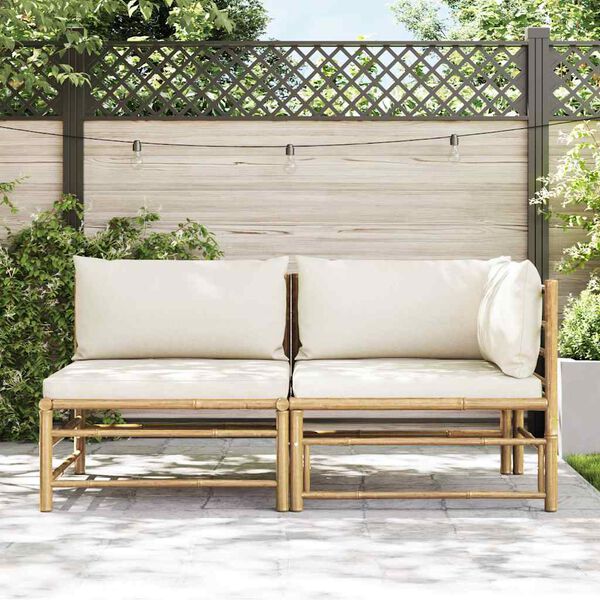 vidaXL 2 Piece Garden Lounge Set with Cream White Cushions Bamboo