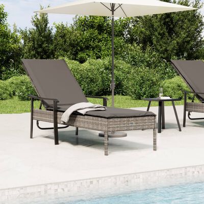 vidaXL Sun Lounger with Cushion Grey Poly Rattan,  vidaXL Sun Lounger with Cushion Grey Poly Rattan
