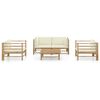 vidaXL 5 Piece Garden Lounge Set with Cream White Cushions Bamboo