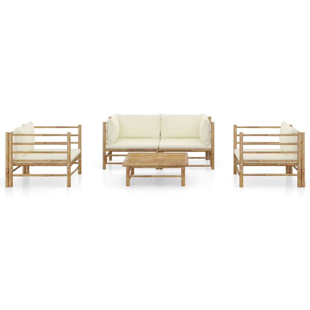 vidaXL 5 Piece Garden Lounge Set with Cream White Cushions Bamboo