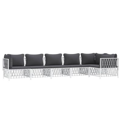 vidaXL 6 Piece Garden Lounge Set with Cushions White Steel, white vidaXL 6 Piece Garden Lounge Set with Cushions White Steel
