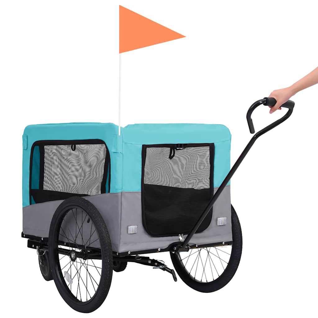 vidaXL 2-in-1 Pet Bike Trailer & Jogging Stroller Blue and Grey