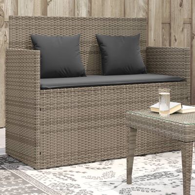 vidaXL Garden Bench with Cushions Grey Poly Rattan, grey vidaXL Garden Bench with Cushions Grey Poly Rattan