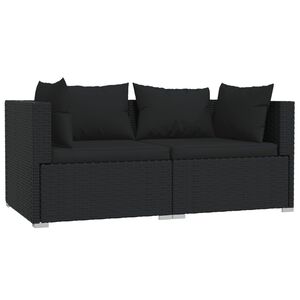 vidaXL 2-Seater Sofa with Cushions Black Poly Rattan