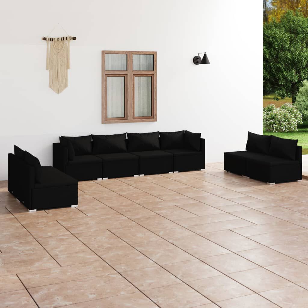 vidaXL 8 Piece Garden Lounge Set with Cushions Poly Rattan Black
