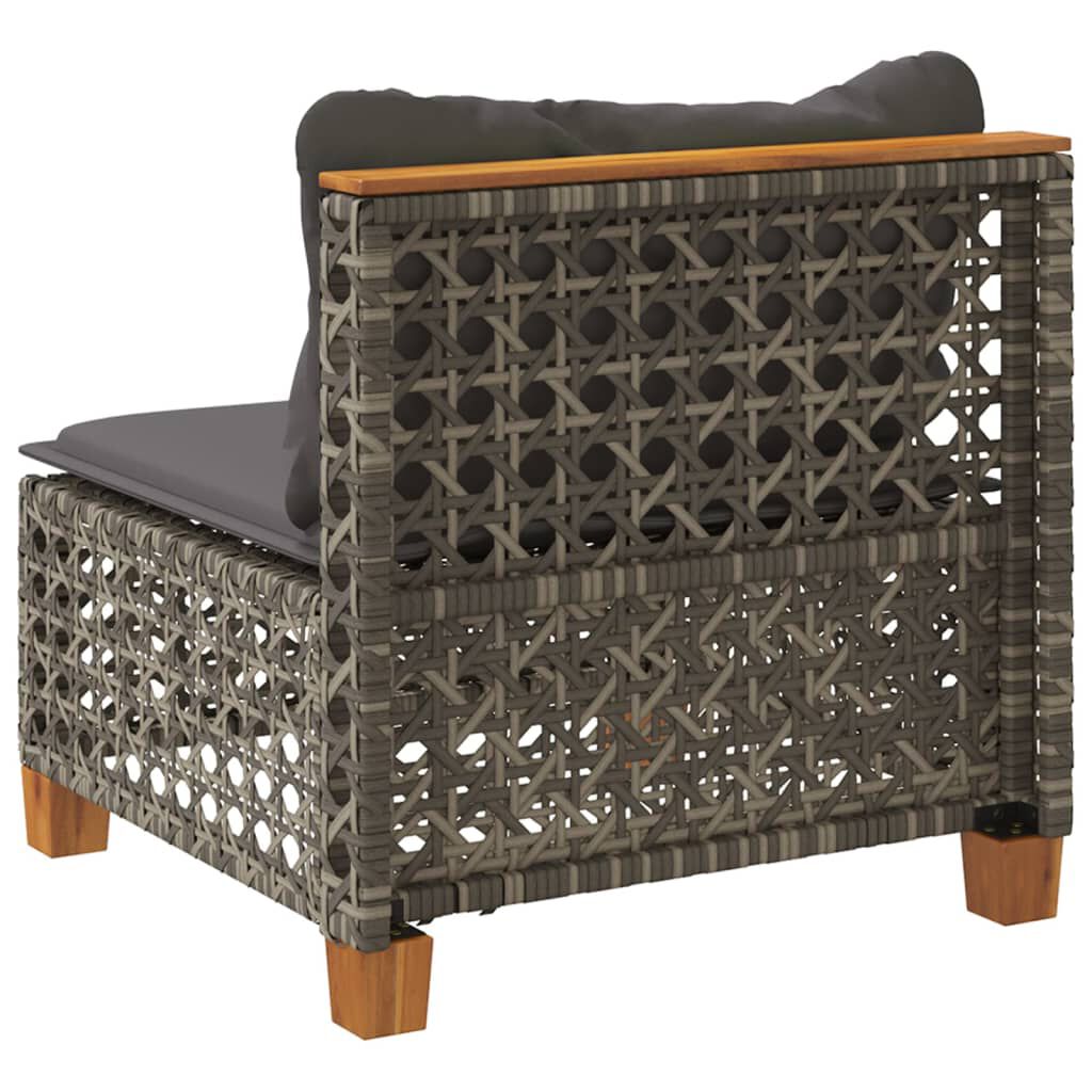 vidaXL Garden Sofa Armless with Cushions Grey Poly Rattan