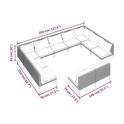 vidaXL 11 Piece Garden Lounge Set with Cushions Poly Rattan Dark Grey,  vidaXL 11 Piece Garden Lounge Set with Cushions Poly Rattan Dark Grey