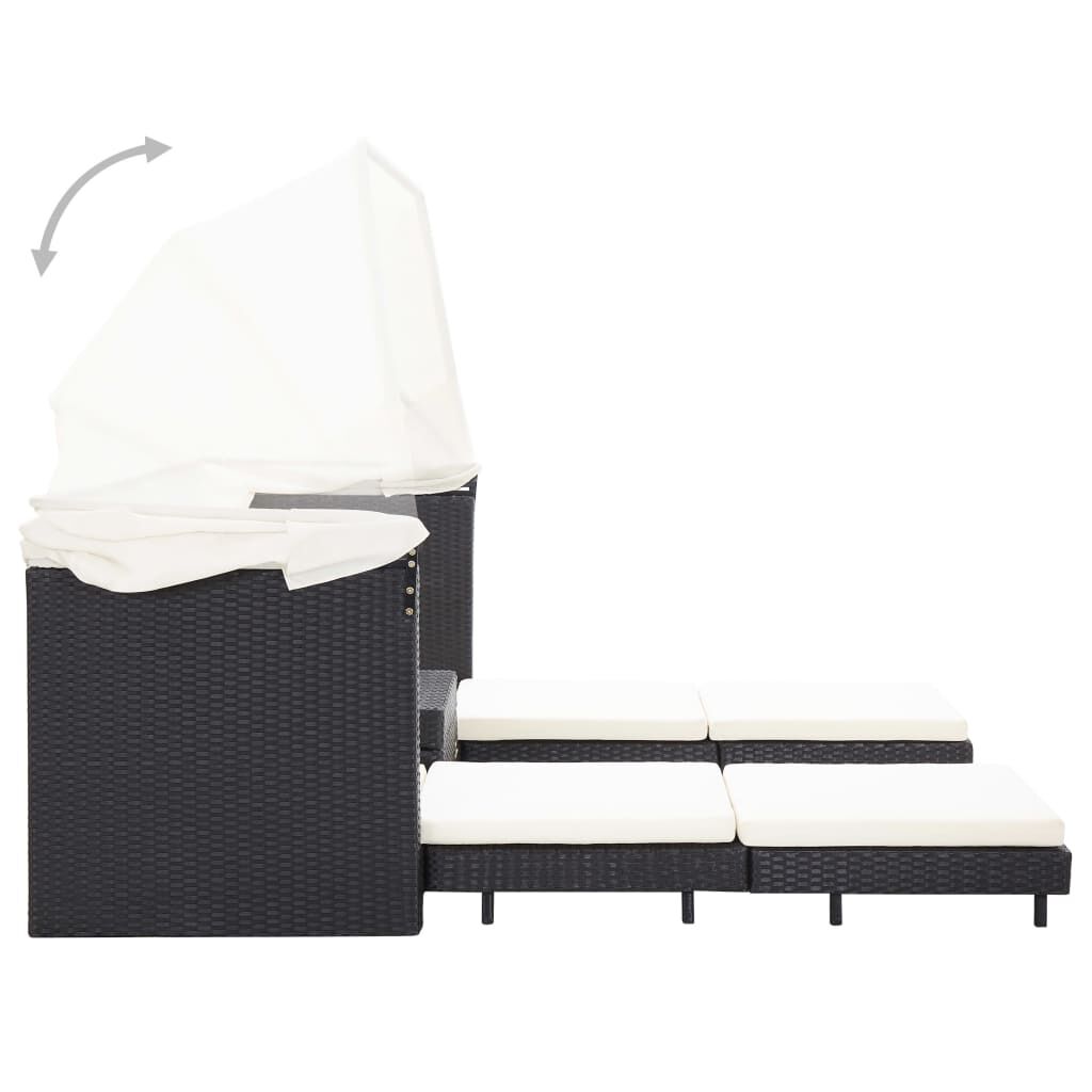 vidaXL Extendable 3-Seater Sofa Bed with Roof Poly Rattan Black
