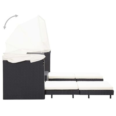 vidaXL Extendable 3-Seater Sofa Bed with Roof Poly Rattan Black, black vidaXL Extendable 3-Seater Sofa Bed with Roof Poly Rattan Black