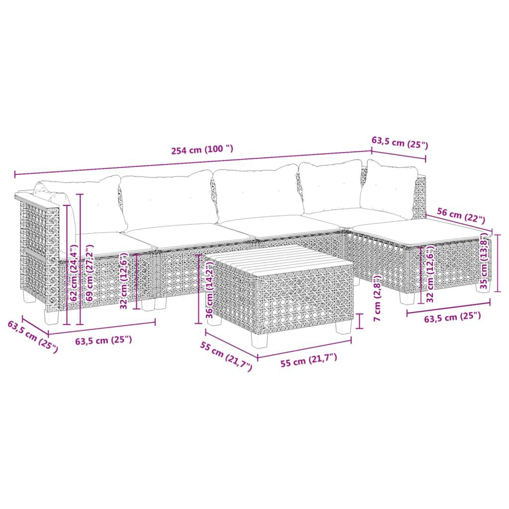 vidaXL 6 Piece Garden Sofa Set with Cushions Black Poly Rattan