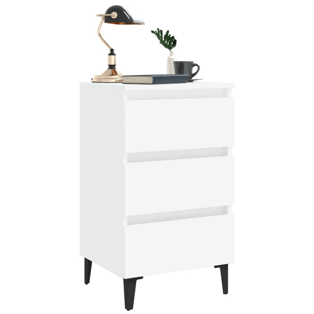 vidaXL Bed Cabinet with Metal Legs 2 pcs White 40x35x69 cm