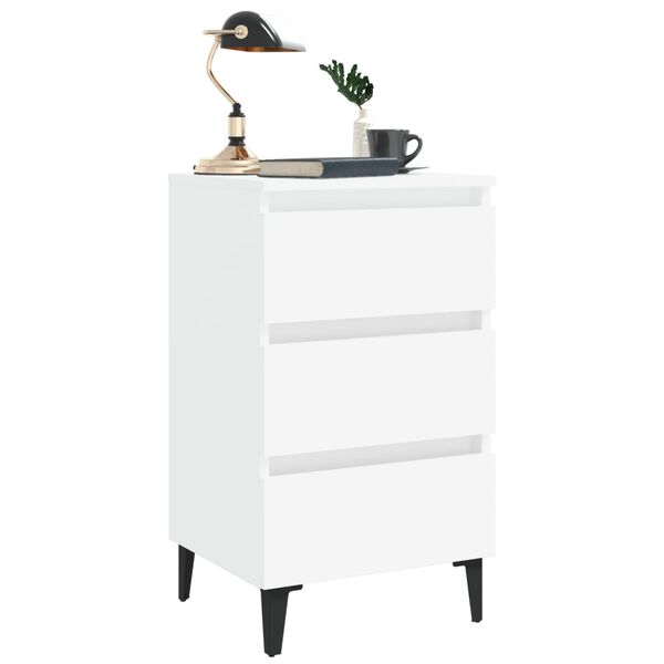 vidaXL Bed Cabinet with Metal Legs 2 pcs White 40x35x69 cm