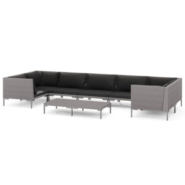 vidaXL 8 Piece Garden Lounge Set with Cushions Poly Rattan Dark Grey