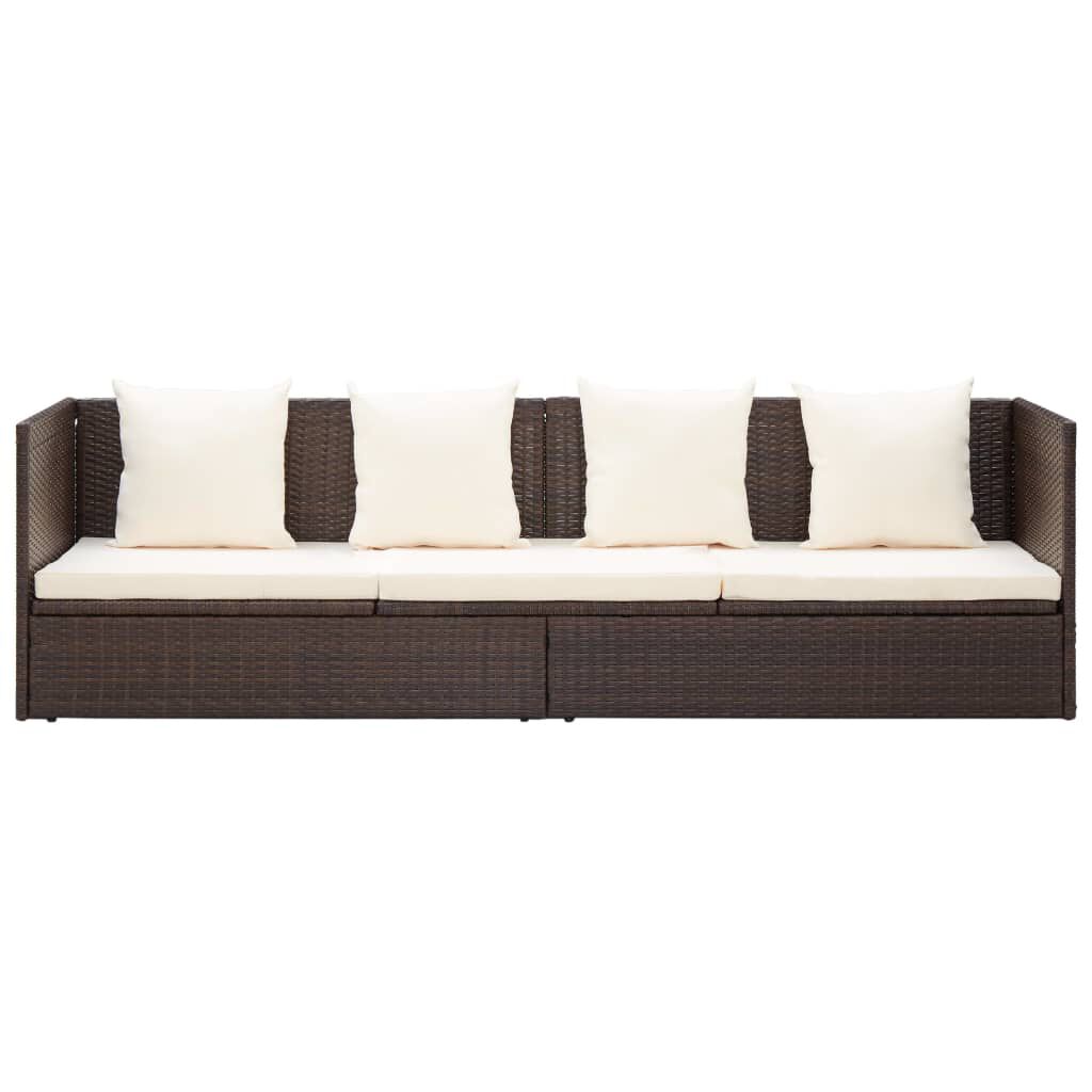 vidaXL Garden Bed with Cushion & Pillows Poly Rattan Brown
