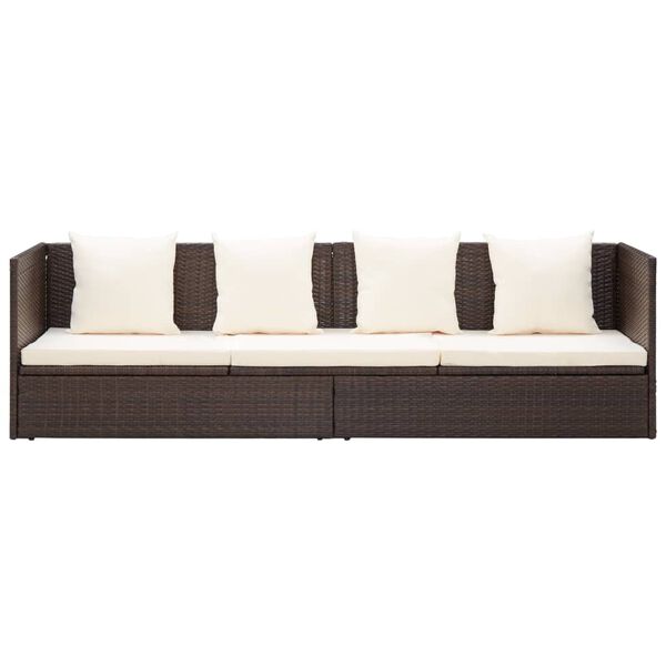 vidaXL Garden Bed with Cushion & Pillows Poly Rattan Brown