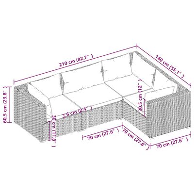 vidaXL 4 Piece Garden Lounge Set with Cushions Poly Rattan Grey, grey and dark blue vidaXL 4 Piece Garden Lounge Set with Cushions Poly Rattan Grey