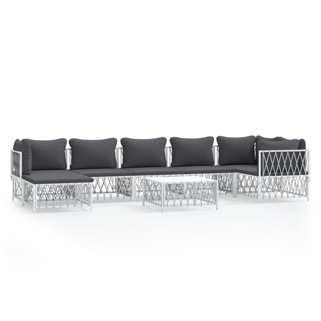 vidaXL 8 Piece Garden Lounge Set with Cushions White Steel