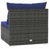 vidaXL Garden Middle Sofa with Cushions Grey Poly Rattan