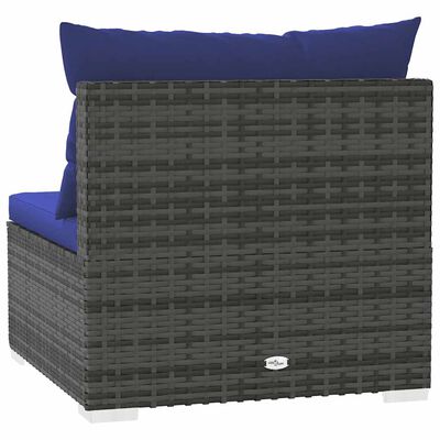 vidaXL Garden Middle Sofa with Cushions Grey Poly Rattan, grey and dark blue vidaXL Garden Middle Sofa with Cushions Grey Poly Rattan