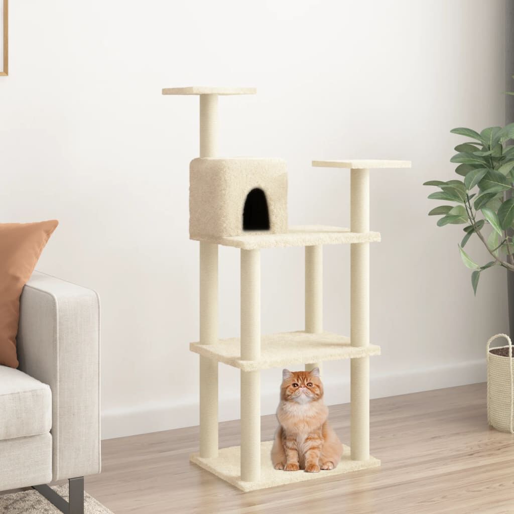 vidaXL Cat Tree with Sisal Scratching Posts Cream 118.5 cm