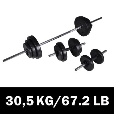 vidaXL Barbell +2 Dumbbell Set 30.5kg,  vidaXL Barbell +2 Dumbbell Set 30.5kg
