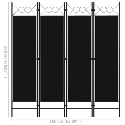 vidaXL 4-Panel Room Divider Black 160x180 cm, black vidaXL 4-Panel Room Divider Black 160x180 cm