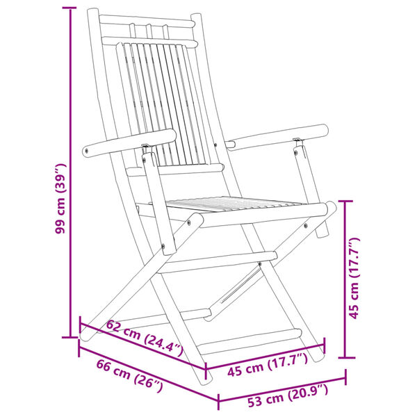 vidaXL Folding Garden Chairs 2 pcs 53x66x99 cm Bamboo
