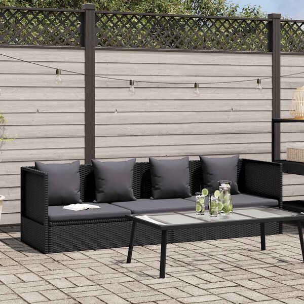 vidaXL Garden Bed with Cushion and Pillow Poly Rattan Black