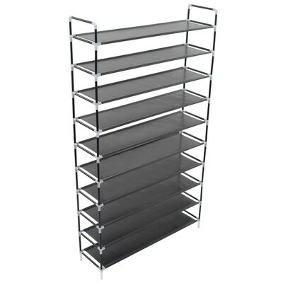 vidaXL Shoe Rack with 10 Shelves Metal and Non-woven Fabric Black, black vidaXL Shoe Rack with 10 Shelves Metal and Non-woven Fabric Black