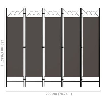 vidaXL 5-Panel Room Divider Anthracite 200x180 cm, anthracite vidaXL 5-Panel Room Divider Anthracite 200x180 cm