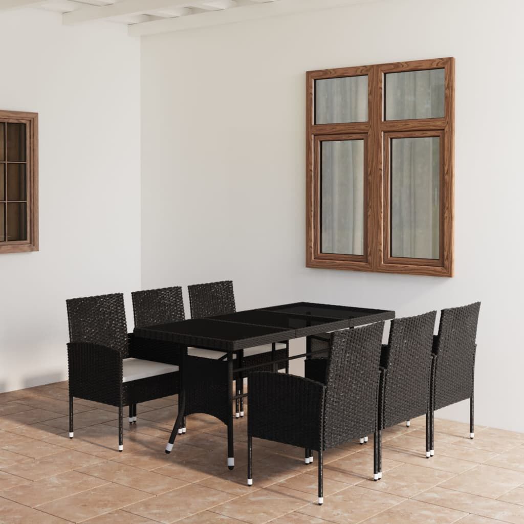 vidaXL 7 Piece Garden Dining Set Poly Rattan Black