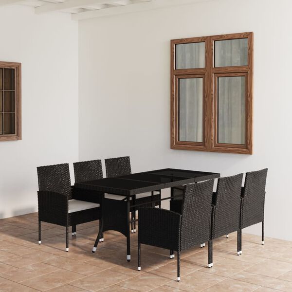 vidaXL 7 Piece Garden Dining Set Poly Rattan Black