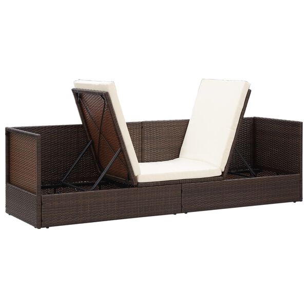 vidaXL Garden Bed with Cushion & Pillows Poly Rattan Brown