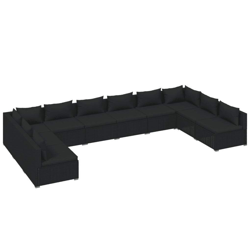 vidaXL 10 Piece Garden Lounge Set with Cushions Poly Rattan Black