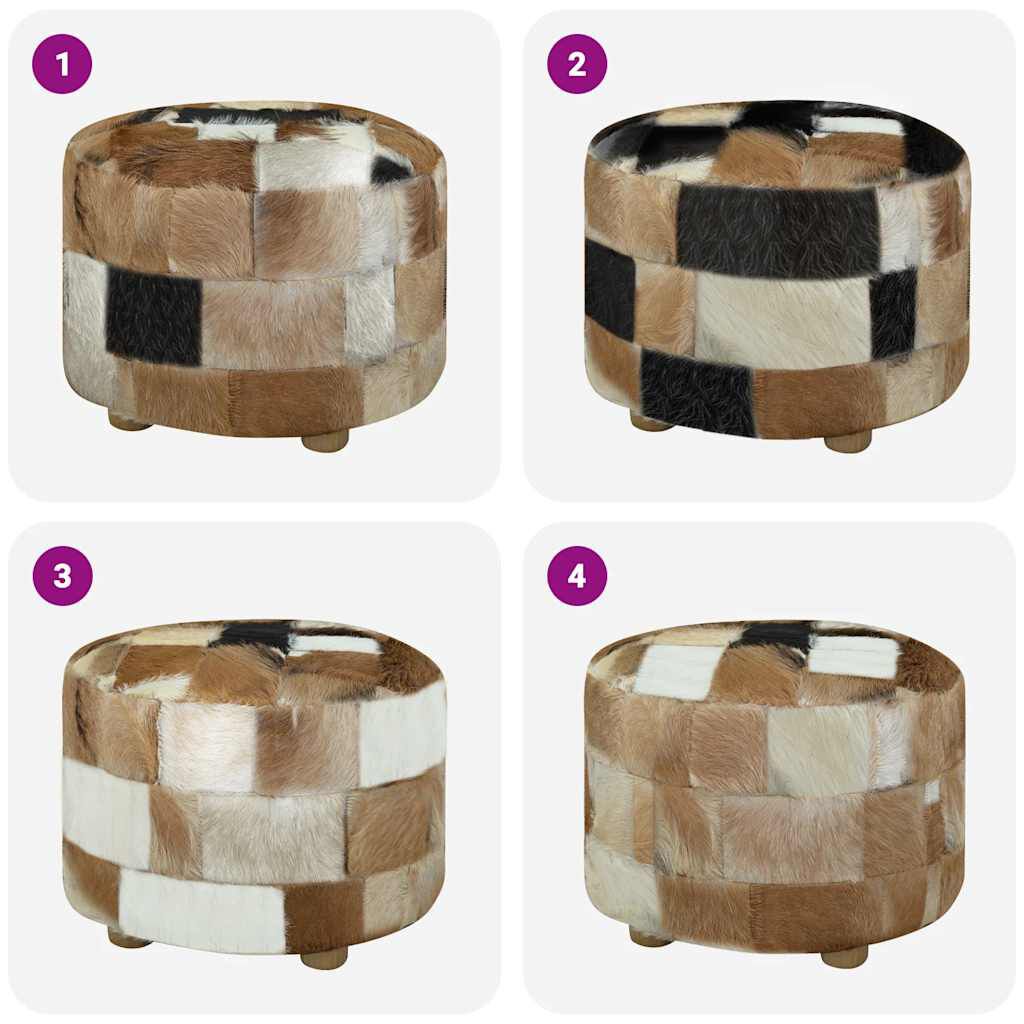 vidaXL Pouffe Genuine Leather Round 50x50x45 cm