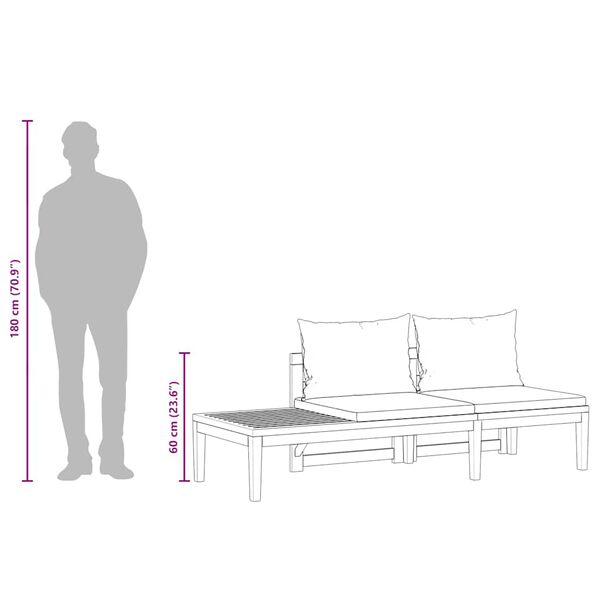 vidaXL 2 Piece Garden Lounge Set with Dark Grey Cushions Acacia Wood