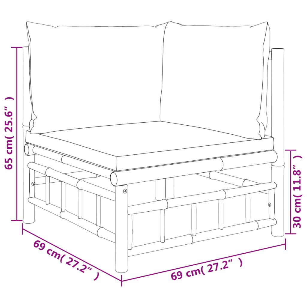 vidaXL Garden Corner Sofa with Cream White Cushions Bamboo