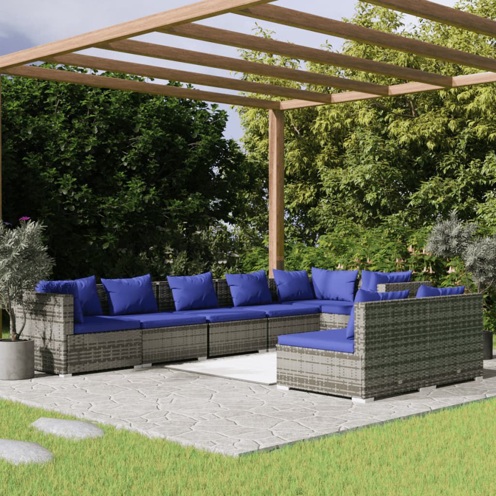 vidaXL 8 Piece Garden Lounge Set with Cushions Grey Poly Rattan