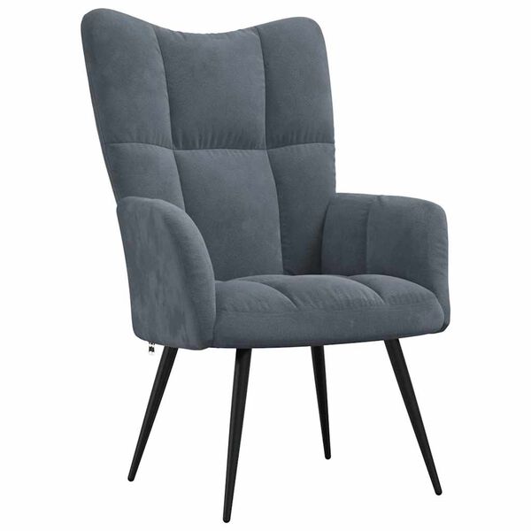 vidaXL Relaxing Chair with a Stool Dark Grey Velvet