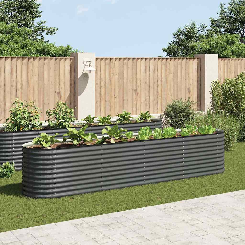 vidaXL Garden Raised Bed 400x80x81 cm Galvanised Steel Grey