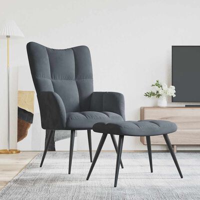 vidaXL Relaxing Chair with a Stool Dark Grey Velvet, dark grey vidaXL Relaxing Chair with a Stool Dark Grey Velvet
