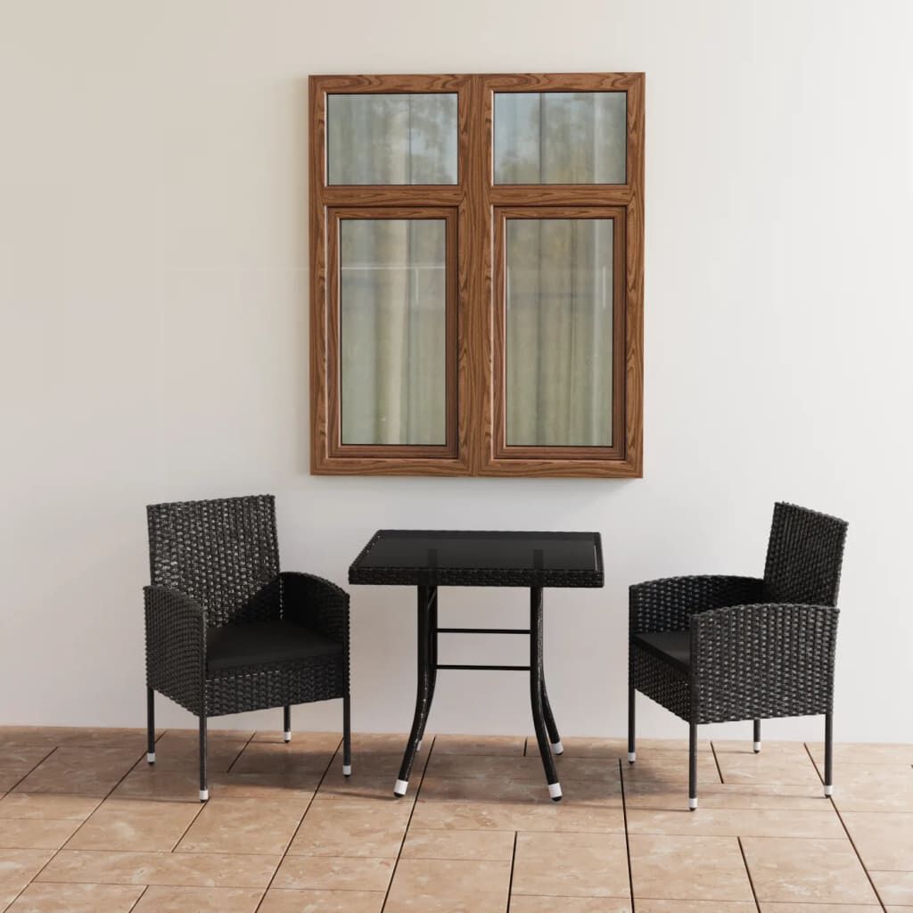 vidaXL 3 Piece Garden Dining Set Poly Rattan Black