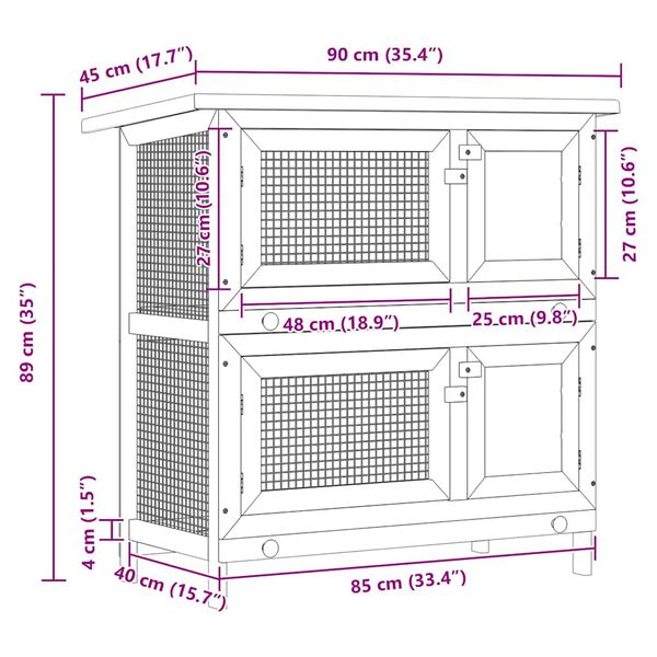 vidaXL Outdoor Rabbit Hutch Small Animal House Pet Cage 4 Doors Wood